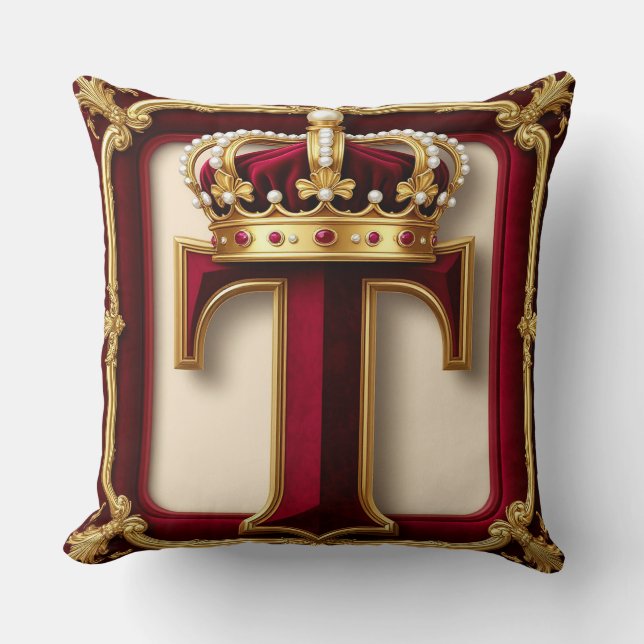 Coussin Emblème de couronne de lettre dorée élégante sur c (Recto)