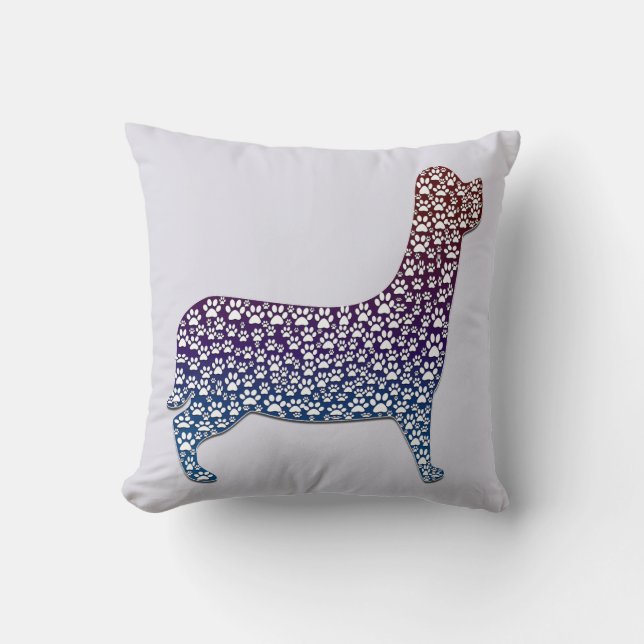 Coussin Embossed Indigo Gradient Paw Print Dog Outline (Recto)