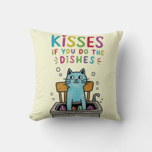 Coussin Embrasse si tu fais la vaisselle mignonne chat lav