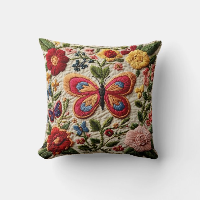 Coussin Embroidered Butterfly  (Recto)