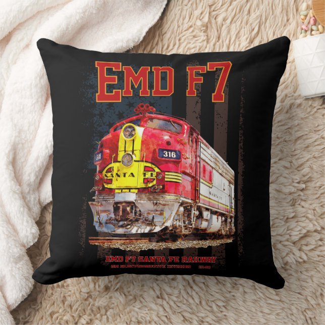 Coussin EMD F7 Santa Fe Warbonnet with American Flag. (Couverture)