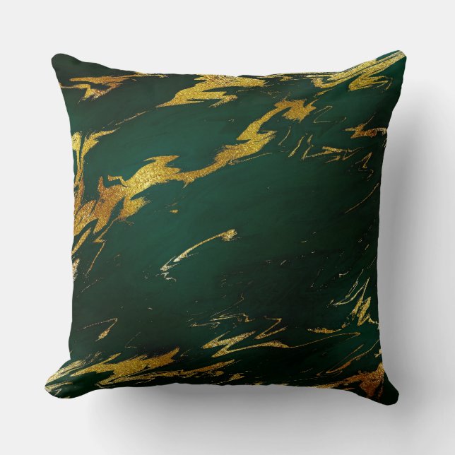 Coussin Emerald Deep Green Earth Tones Gold Marble (Recto)