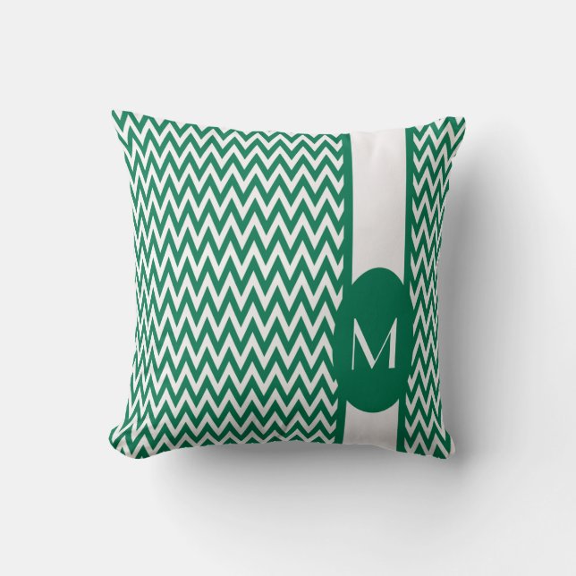 Coussin Emerald Elegant Chevron Design avec monogramme (Recto)
