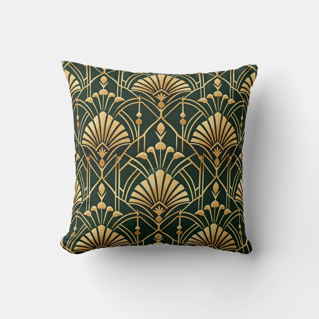 Coussin Emerald Gold Art Deco Pattern (Recto)