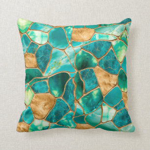 Coussin Emerald Green and Gold cells abstract