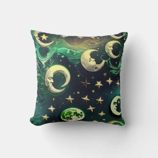 Coussin Emerald Green Celestial Moon Pillow