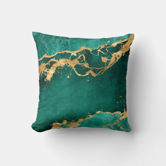 Coussin Emerald Green et Gold abstrait (Recto)