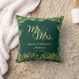 Coussin Emerald Green Eucalyptus Mariage M. et Mme.