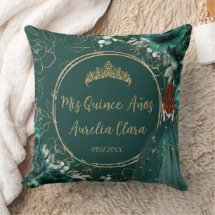 Coussin Emerald Green Floral Princess Quinceañera Keepsaké