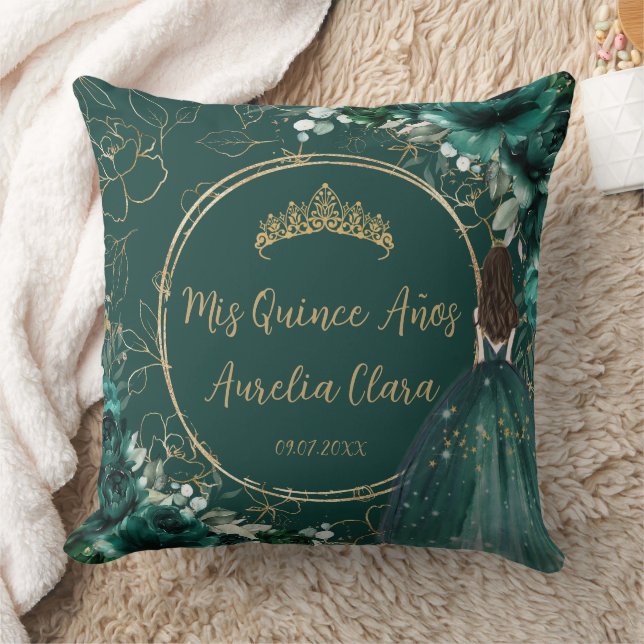 Coussin Emerald Green Floral Princess Quinceañera Keepsaké (Couverture)