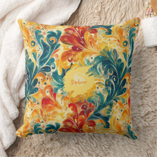 Coussin Emerald Green & Gold Abstrait Paisley Feuilles (3)