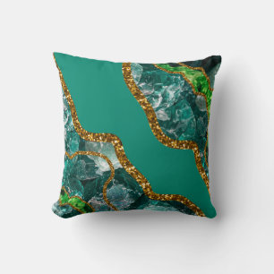 Coussin Emerald Green & Gold Agate Parties scintillant