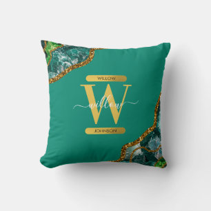 Coussin Emerald Green & Gold Agate Parties scintillant Mon