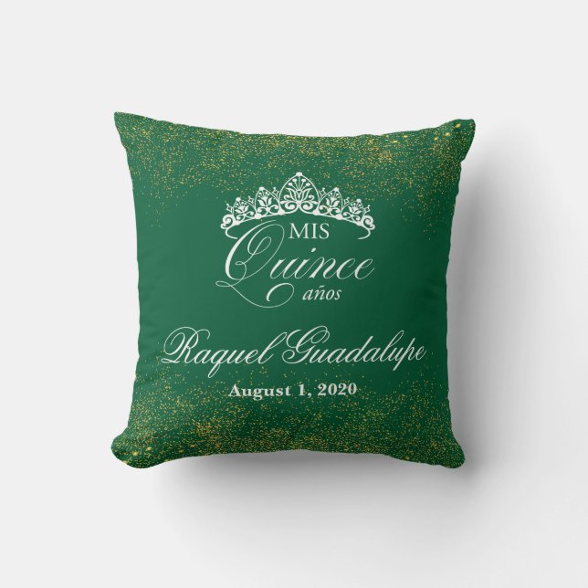Coussin Emerald Green & Gold Parties scintillant Mis XV Co (Recto)