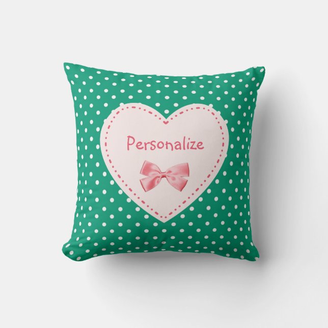 Coussin Emerald Green Heart Avec Nom (Recto)
