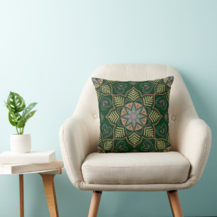 Coussin Emerald Green Mandala Flower Motif