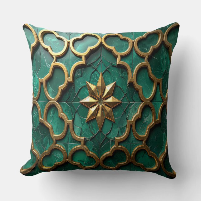 Coussin Emerald Green Moorish Geometric Art Pillow (Recto)