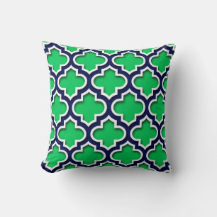 Coussin Emerald Green Navy White Quatrefoil marocain #5DS