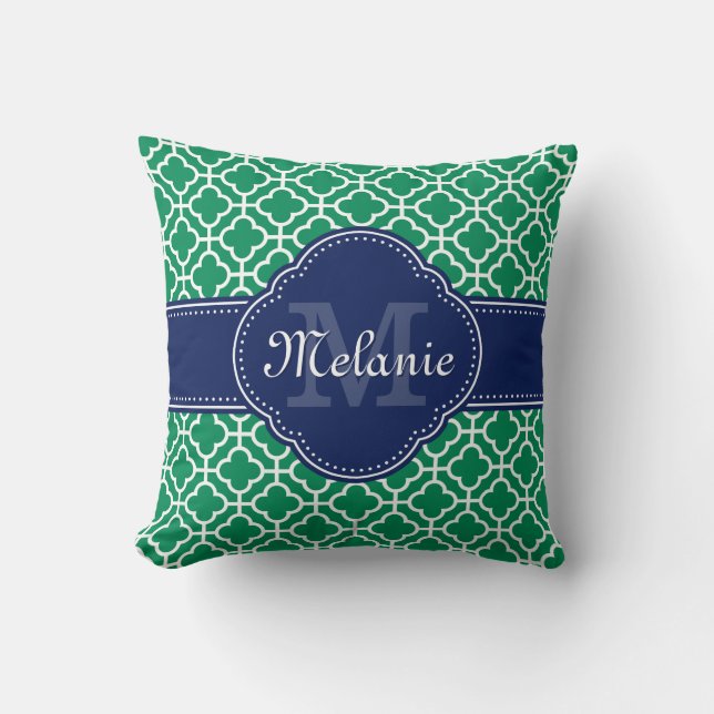Coussin Emerald Green What Marocain Motif Marine Monogramm (Recto)