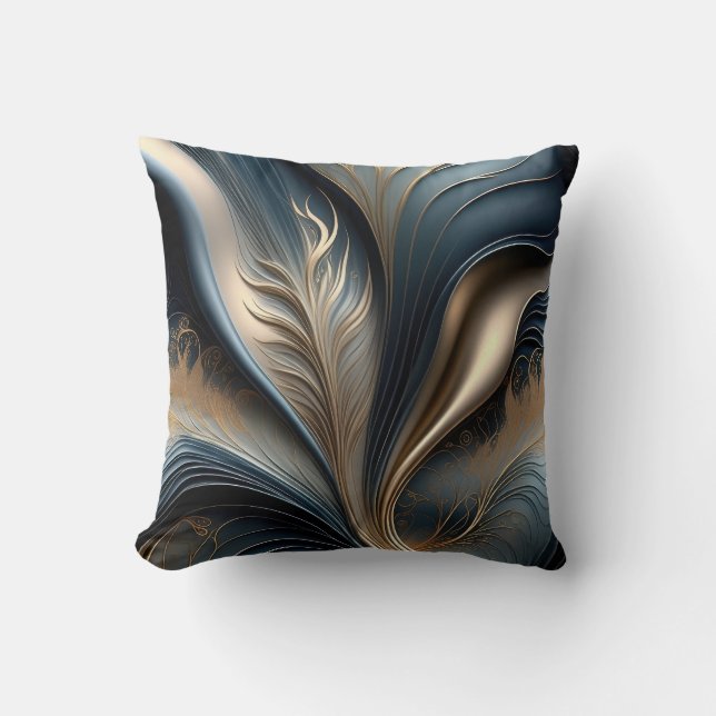 Coussin Emerald Whisper - Sarcelle - Or Art Floral Abstrai (Recto)