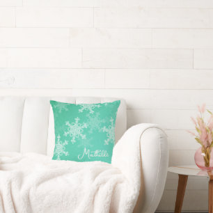 Coussin Emerald White Snowflakes Minimaliste Nom de Noël