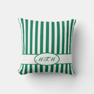 Coussin Émeraude à rayures automnales avec monogramme