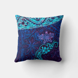 Coussin Émeraude Bleu Éclaboussure de Tie Dye Île Bienheur