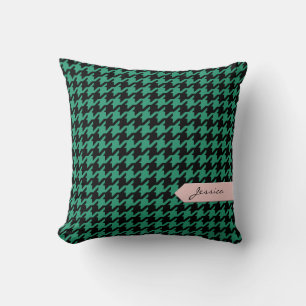 Coussin Émeraude classique élégante en pied-de-poule avec
