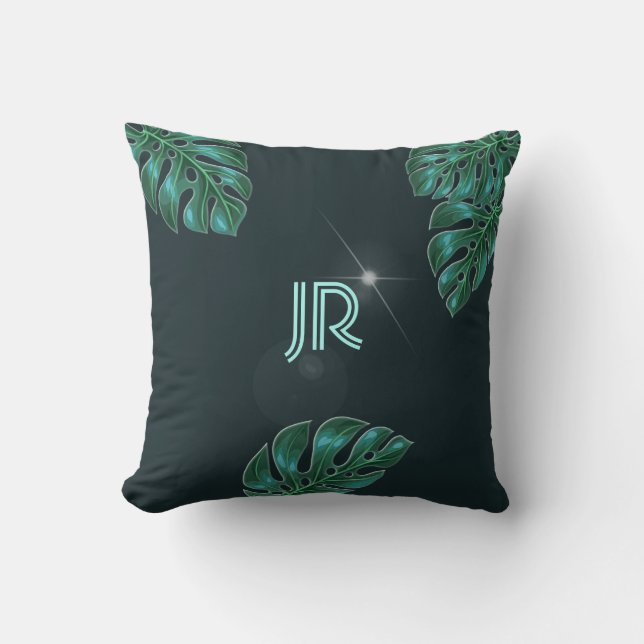 Coussin Émeraude foncée moderne Foliage tropique Jeter l'o (Recto)