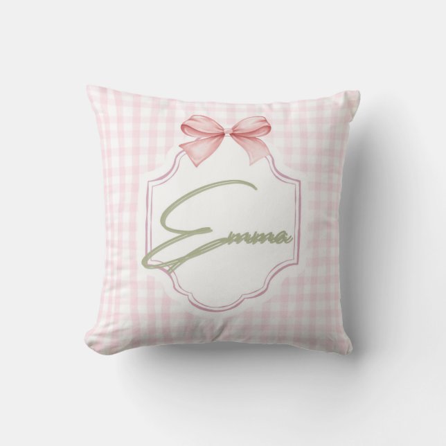 Coussin Emma Personnalisé Pink Bow & En vichy Print (Recto)