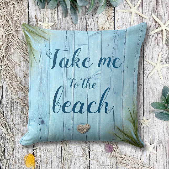 Coussin Emmenez-moi à la plage Bleu clair Côte Bois rustiq (Créateur téléchargé)