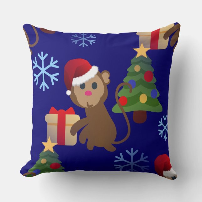 Coussin Émotion de singe de père Noël (Recto)