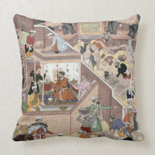 Coussin Empereur Akbar (r.1556-1605) inspectant le buildin