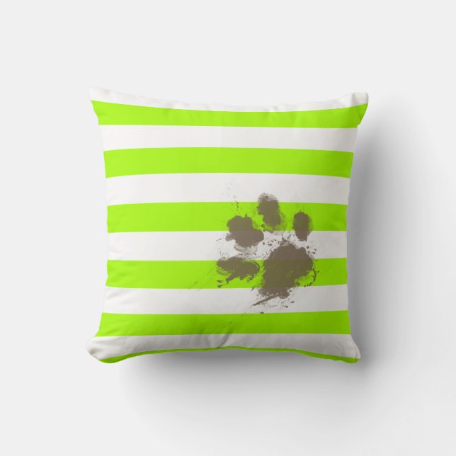 Coussin Empreinte amusante sur les rayures vertes de chaux (Recto)