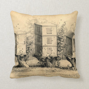 Coussin Empreinte de la ruche d'apiculture antique chic