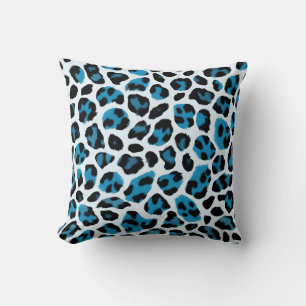 Coussin Empreinte de léopard bleu et blanc