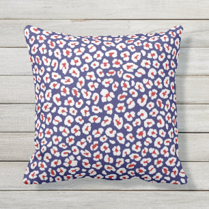 Coussin Empreinte de léopard bleu, rouge et blanc