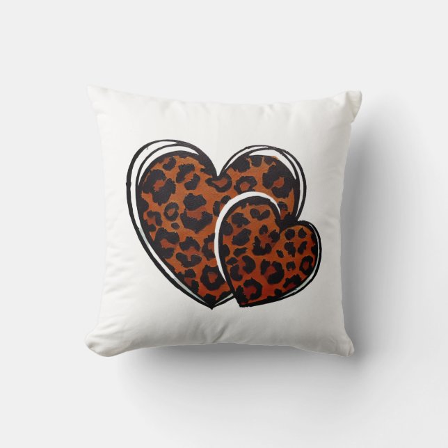 Coussin Empreinte de léopard, Coeur tiré à la main, Coeur  (Recto)
