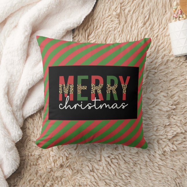 Coussin Empreinte de léopard de Noël moderne Red Green Str (Couverture)