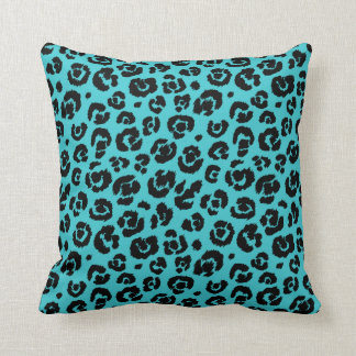 Coussin Empreinte de léopard de noir bleu de turquoise