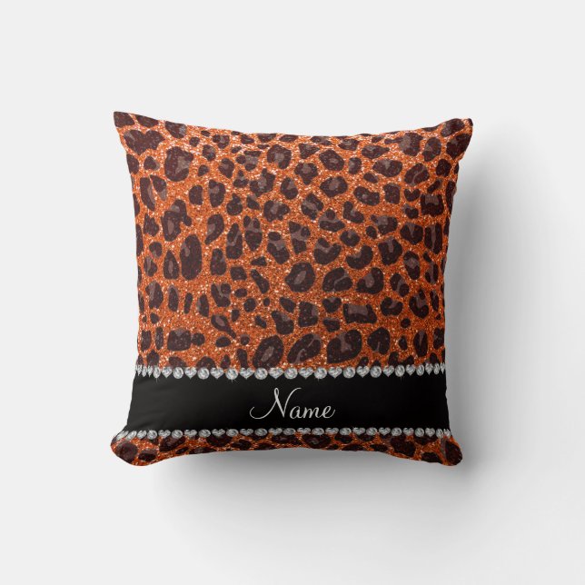 Coussin Empreinte de léopard de parties scintillant orange (Recto)
