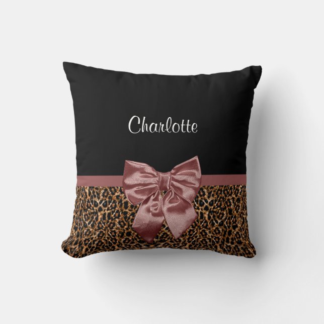 Coussin Empreinte de léopard élégant élégant Brown Bow et  (Recto)