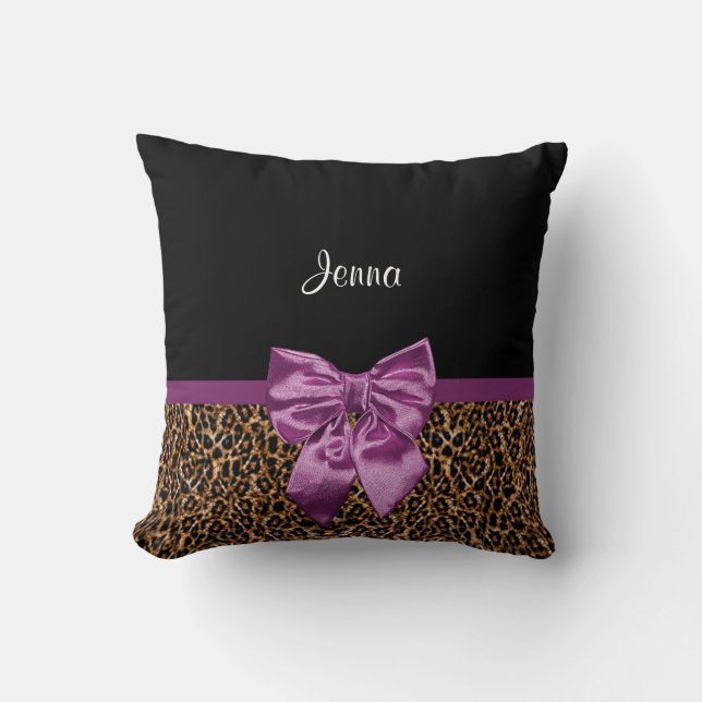 Coussin Empreinte de léopard élégant élégant Purple Bow et (Recto)