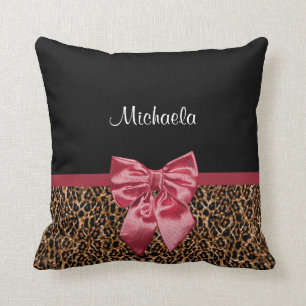 Coussin Empreinte de léopard élégant Elegant Red Bow et no
