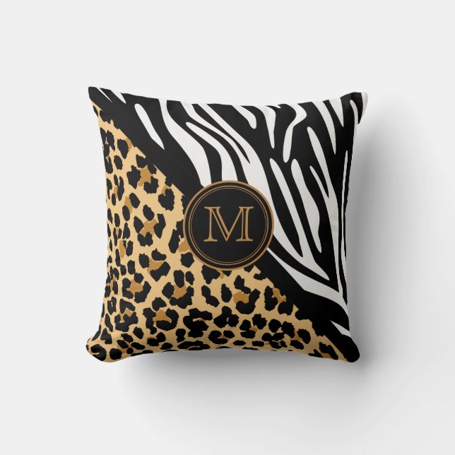 Coussin Empreinte de léopard élégant et Zebra Print Monogr (Recto)