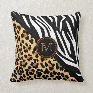 Coussin Empreinte de léopard élégant et Zebra Print Monogr