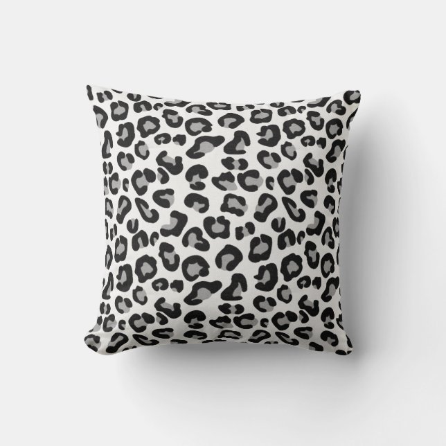Coussin Empreinte de léopard en noir et blanc avec gris /  (Recto)