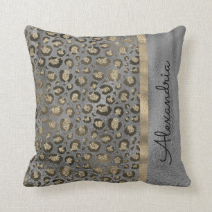 Coussin Empreinte de léopard Glittery sur Glossy Grey