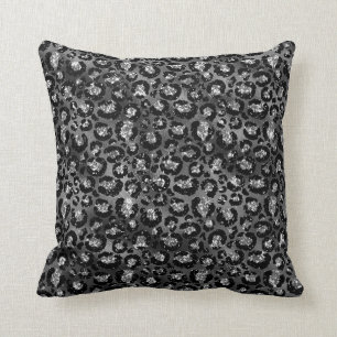 Coussin Empreinte de léopard gris noir et argenté