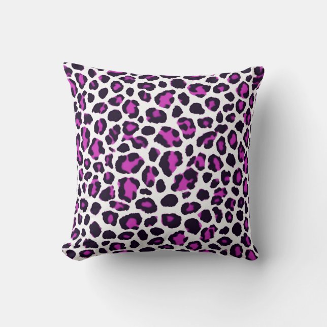 Coussin Empreinte de léopard Magenta White (Recto)